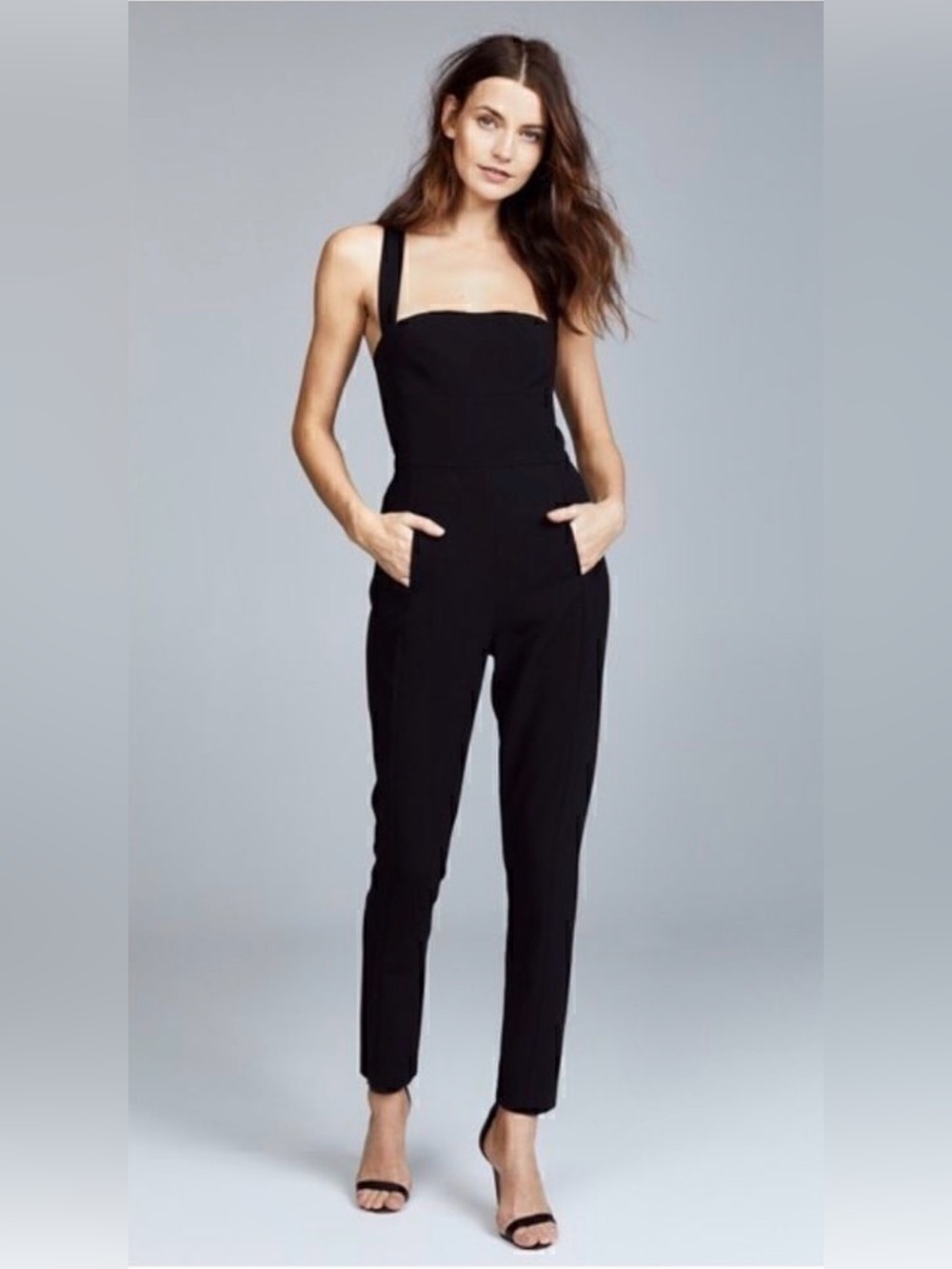 Black Halo Bene Criss Cross Back Crepe Jumpsuit Size 2 Black